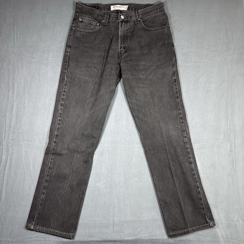 Levi's 505 Jeans Mens 34x32 Regular Straight Black Denim Mid Rise Grunge Western